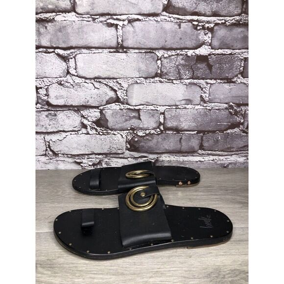 Beek Black Leather Handmade Gold Toe Ring Flats Sandals Women Sz 7M US/38EU - Picture 9 of 16